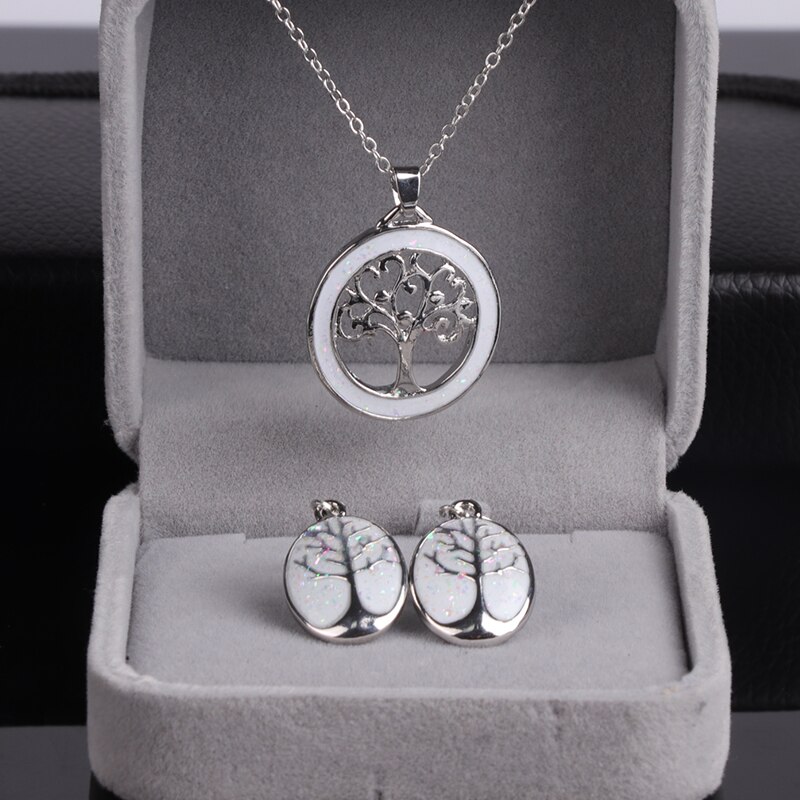 Neue Stilvolle Baum Des Lebens Schmuck einstellen Anhänger Halskette und Ohrringe Frauen Schmuck: Weiß