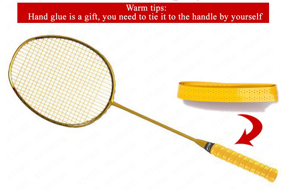 1 stk voksen full karbon badmintonracket lett trening 5u/g4 både offensiv og defensiv streng håndlim racket: Gull