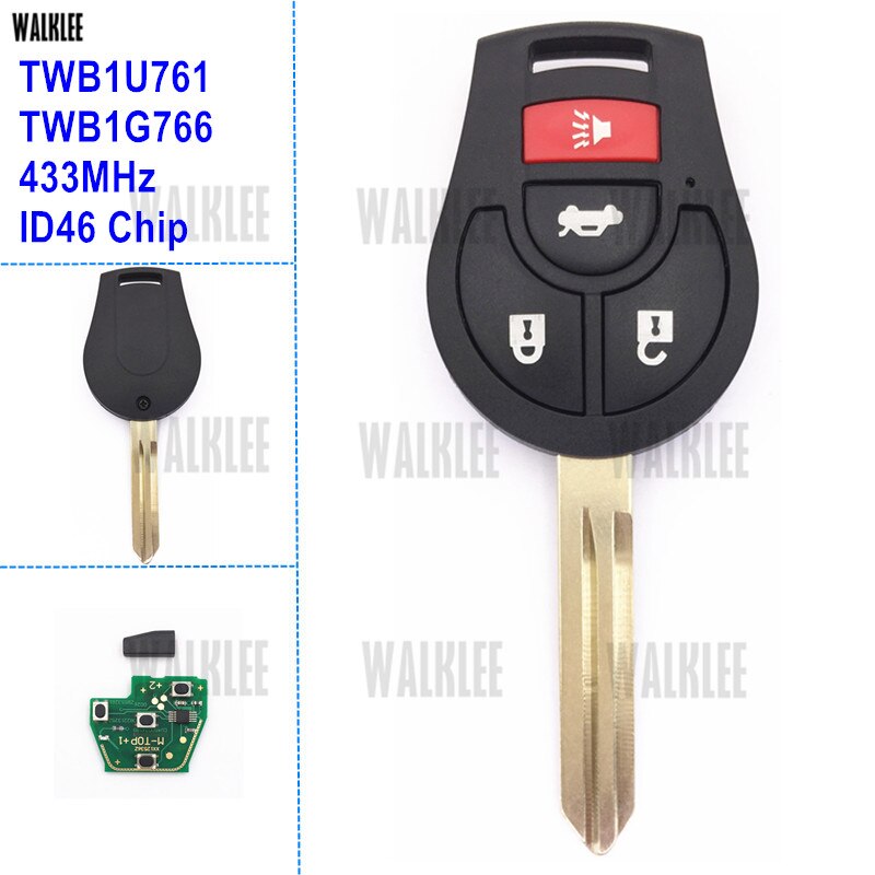 WALKLEE Keyless Entry Remote DIY for Nissan Car Key Sunny Sylphy Tiida March Qashqai Juke X-Trail Note 433MHz for Alps