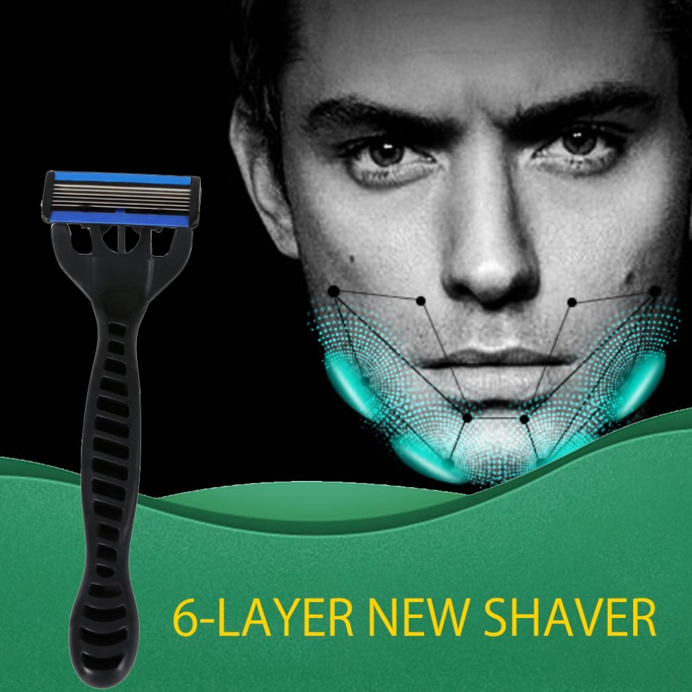 6 lags barbermaskine 1 barberbladsholder  + 7 blade udskiftning af barberhoved kassette barberkniv sæt blå ansigtskniv til mand
