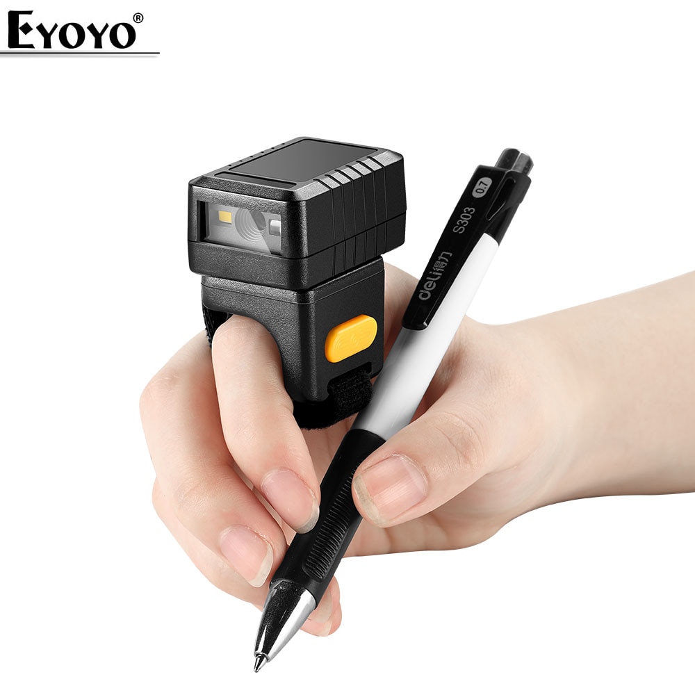 Evnvn Bluetooth Wireless 2D Ring Barcode Scanner USB Portable Rotate Wearable Mini Bar Code Reader For Phone Tablet PC Warehouse