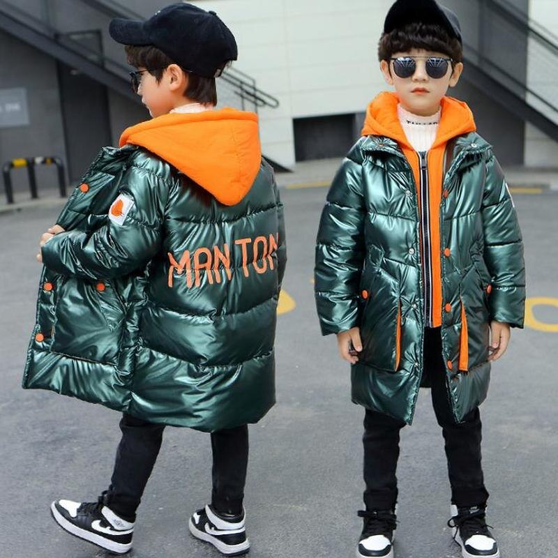 Kids Winter Long Style Jacket Coat For Boys Children Hooded Outerwear Warm Clothes Age 4 5 6 7 8 9 10 11 12 13 Years Old