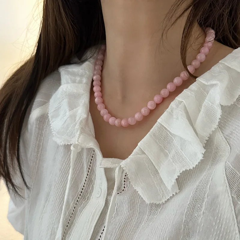 Minar 4 6 8mm klar hvid farve rund halskæde med naturlige muslinger og perler til kvinder forsølvet kæde med perler og halskæder: Rhodineret