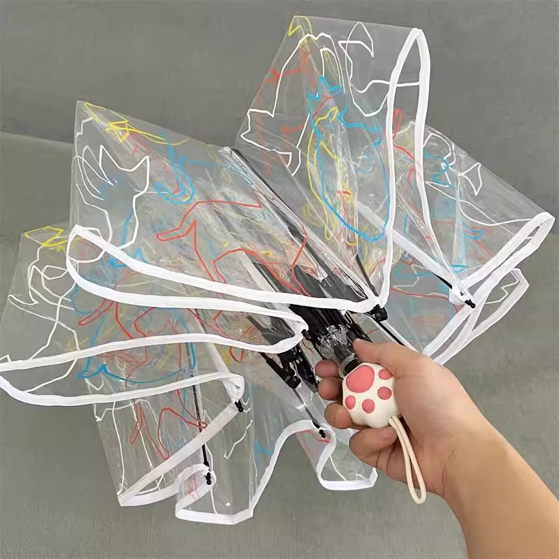 Paraguas coreano, lindos paraguas de gato, paraguas transparente de gato de flor de cerezo japonés, paraguas impermeables y a prueba de viento