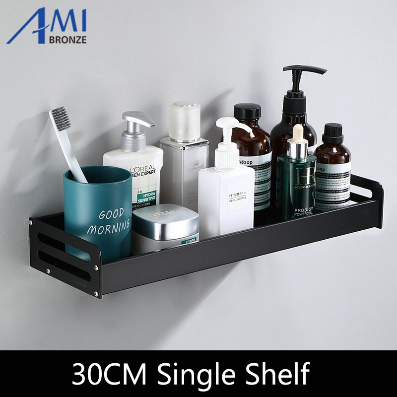 Schwarz Lackiert Schlecht verwöhnen Einreihigen Regal Shampoo Gestell Küche Gestell Schlecht Regal Raum Aluminium: 30cm Single Regal