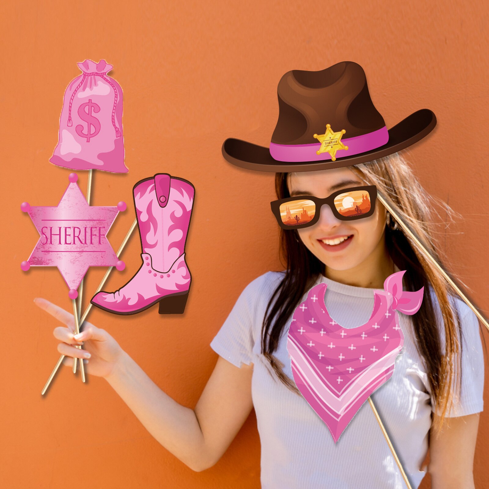 JOYMEMO 25PCS Western Cowgirl Theme Photo Booth Tools Welcome To The Wild West DIY Photo Props Girl Birthday Party Supplies