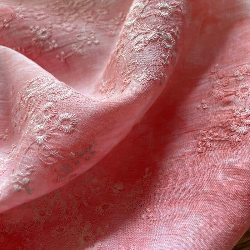 ramie fabric Heavy industry embroidery tissu Hand tie dyed dress shirt sewing