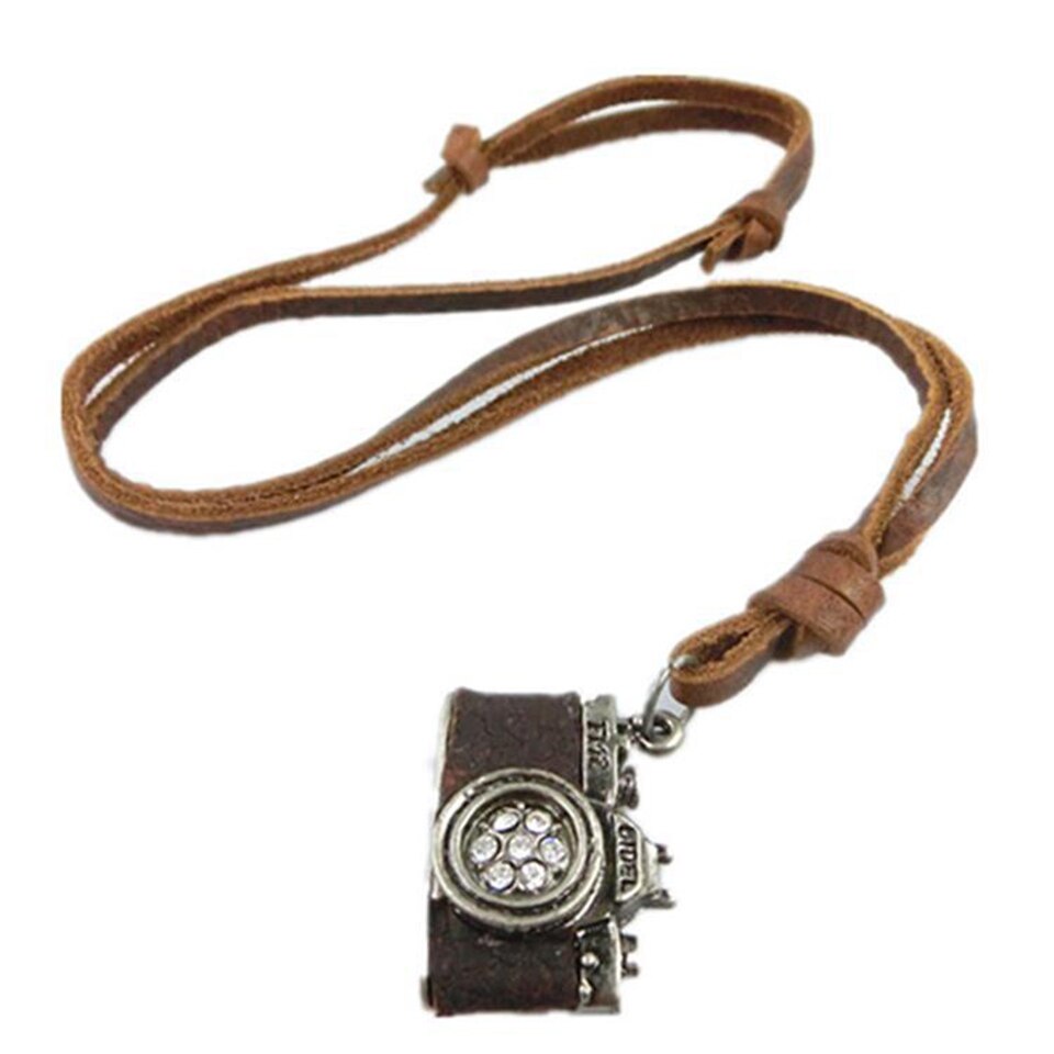 Macchina fotografica Del Pendente della Collana Degli Uomini di anca-salto musica rock Cultura di Strada di Titanio in Acciaio Inox Collana Cordoncino di Cuoio Gioielli Moda Uomo: Zircon