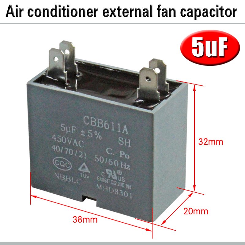 CBB61 Airconditioner Externe Ventilator Startcondensator 1.5/2/2.5/3/3.5/4/5/6/8Uf 450V Motor Condensator 4 Insert Drukvaste