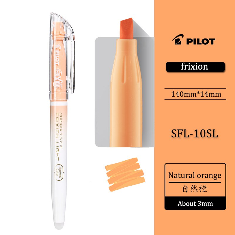 color natural piloto Japón Baile resaltador que se puede borrar frotar fricción color de luz marcador fluorescente SFL-10SL: Natural orange
