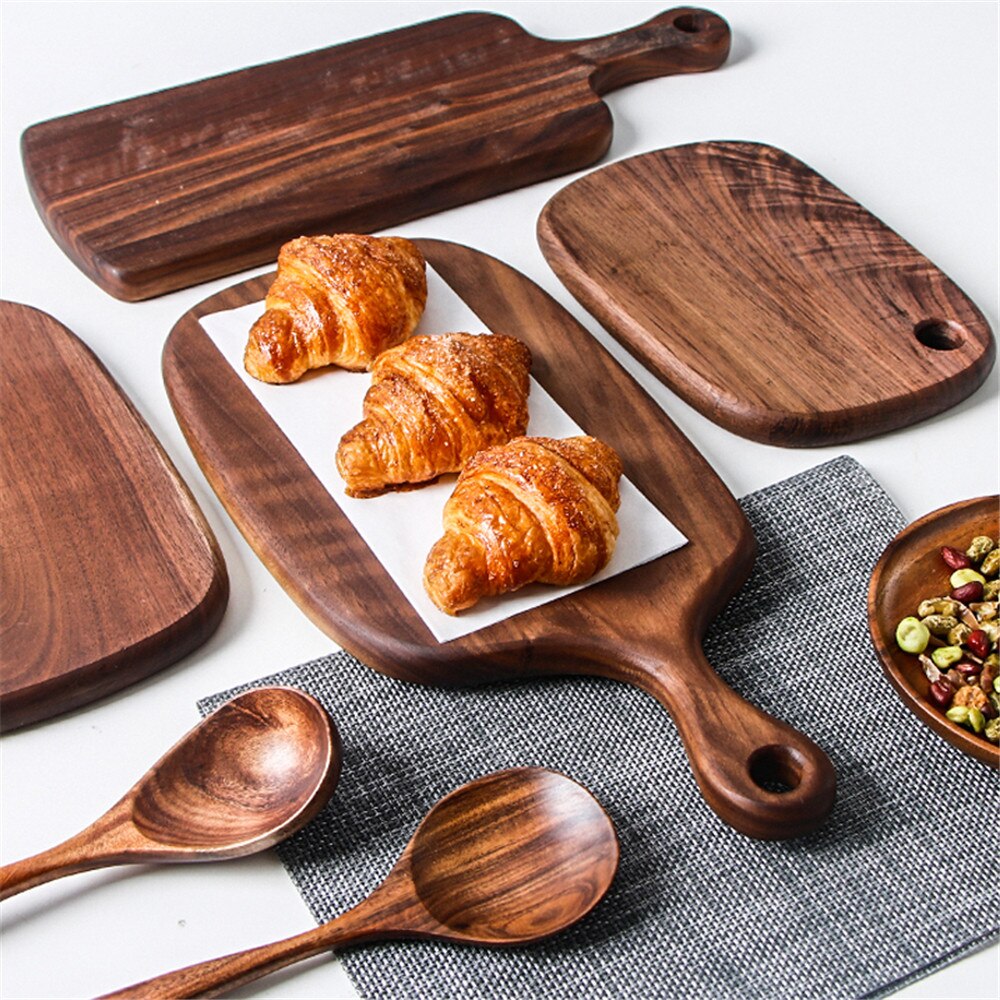 Kitchen Chopping Board With Handle Wood Food Plate Pizza Bread Fruit Hangable Cutting Board Durable Non-Slip Home Accessories 1P