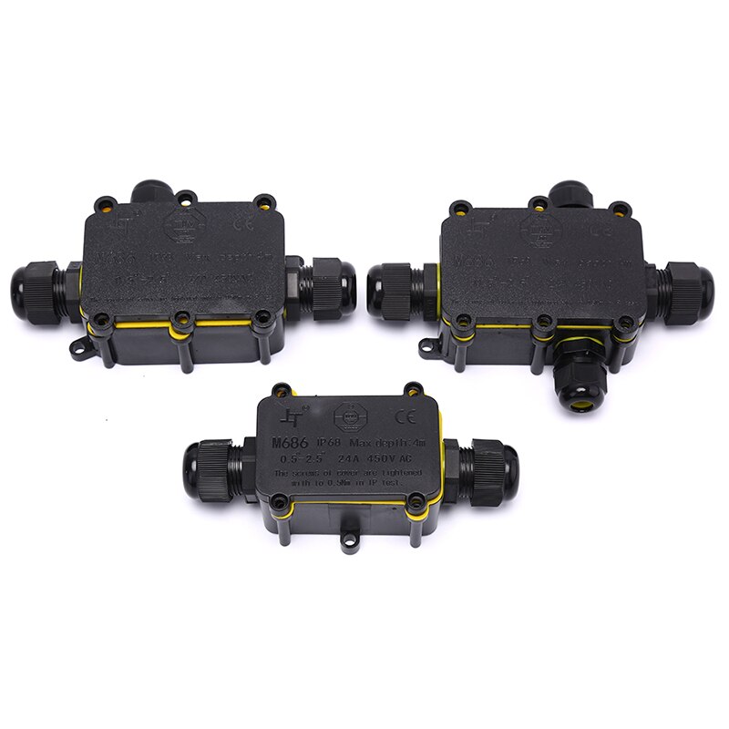 Waterproof Junction Box Electrical Enclosure Cable Connecting Terminal Block Waterproof Box Black Cable Junction Box