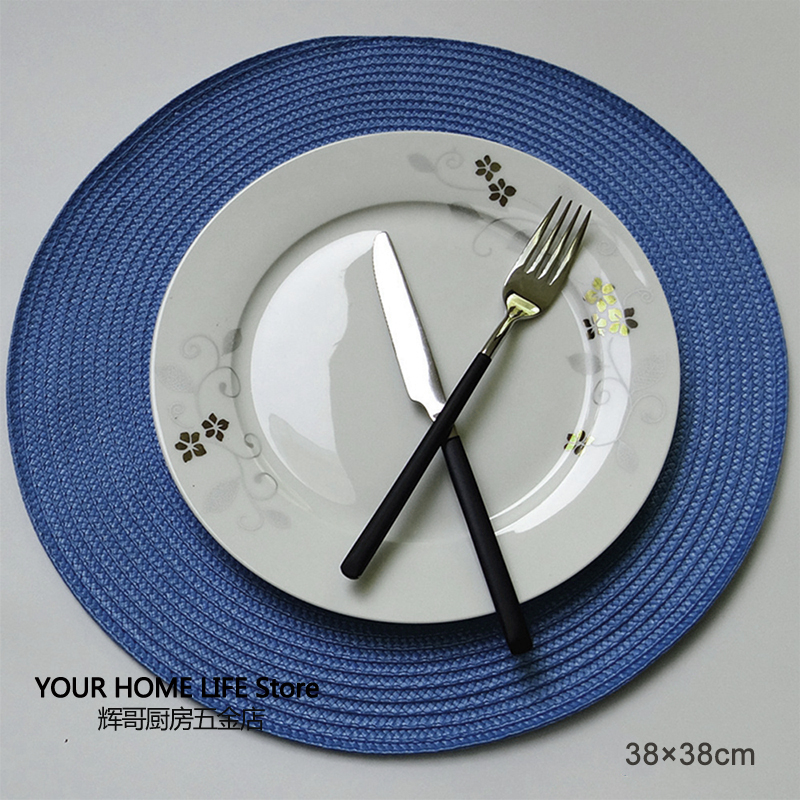Round Placemats Set Braided Circle Place Mat Washable Table Mats for Kitchen Dining Table Mixed Color Non-Slip Place mats: L / DEEP BLUE