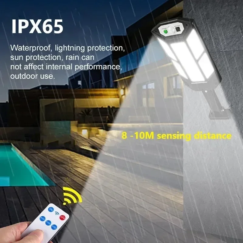 Neueste leistungsstarke Solarleuchten für Höhle Außenbereich, Solarlampe mit Bewegungsmelder, 4-Modus, wasserdicht, IP65, Solar--Gartenlicht, Straße, Hoflaterne