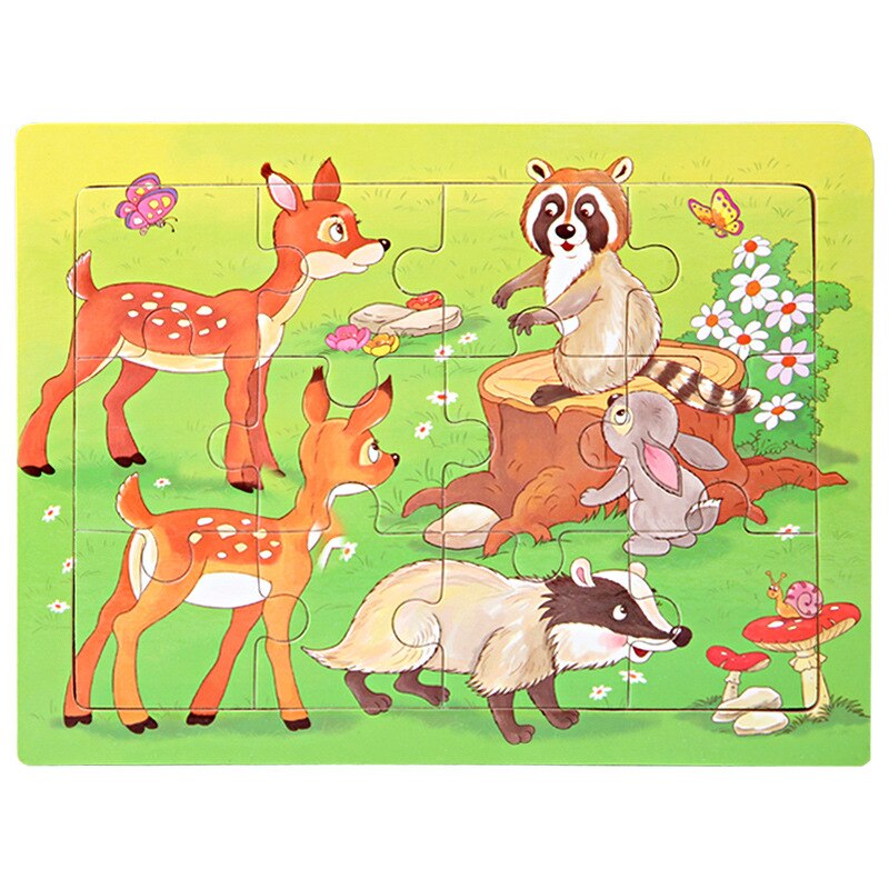 Frühe Bildung Spielzeug Puzzle 1Pcs Holz 12 Stück Baby Cartoon Tier kinder Spielzeug 15*11CM: deer