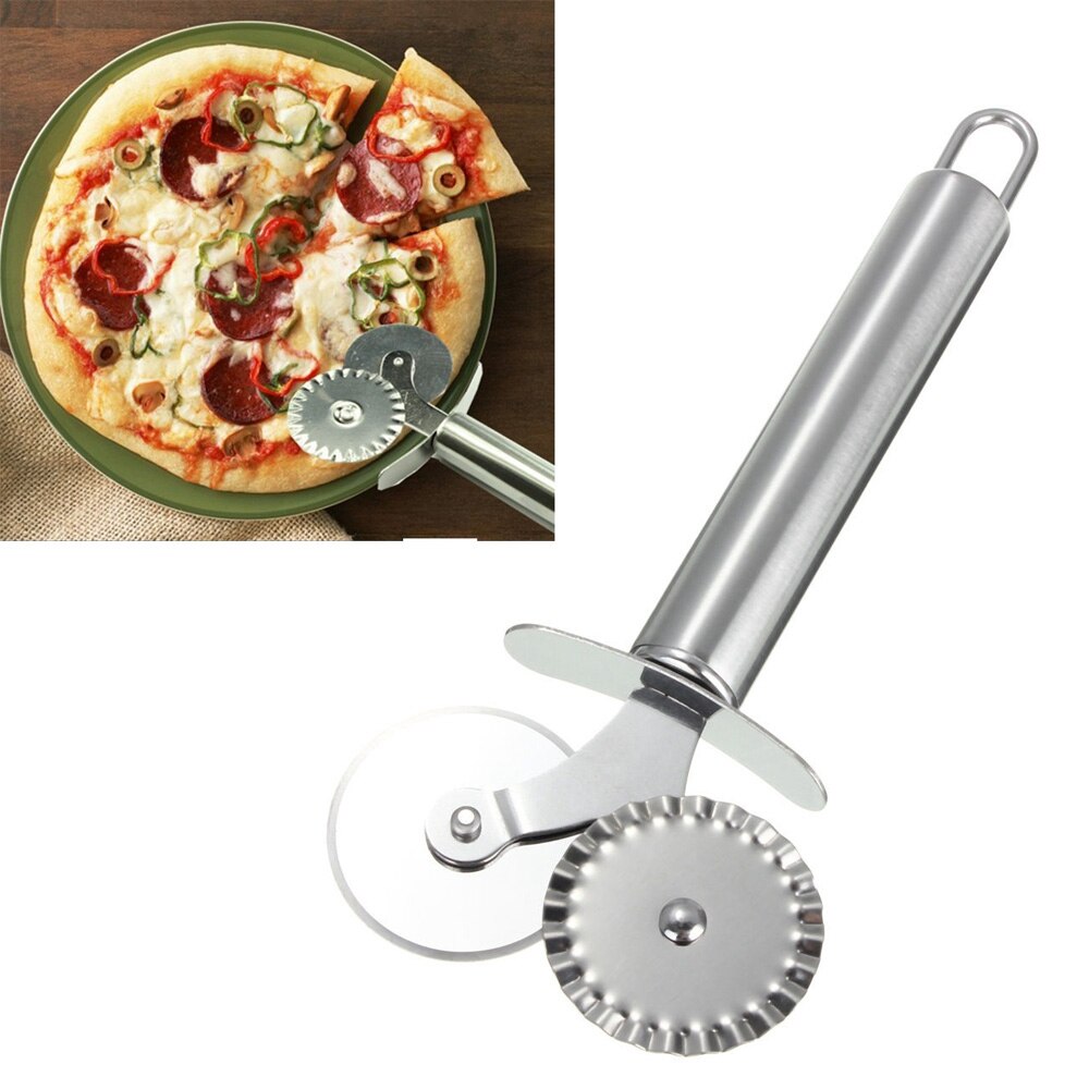 1 st Rvs Gecanneleerd Wiel Pizza Mes Pastry Slicer Silver Blade Tool Nuttig Pizza Cutter Thuis Grip Keuken Biscuit