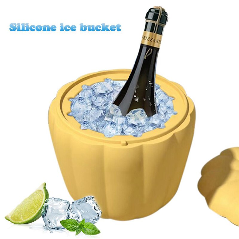 Siliconen Pompoen Ijsemmer Ice Tray Champagne Whisky Bier Ijs Cube Maker Draagbare Emmer Met Deksel Grote Ijsemmer Bier gereedschap