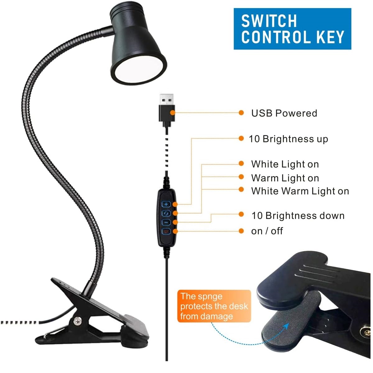 ledet-skrivebordslampe klips leselampe justerbar lysstyrke boklampe rom boklampe studie leselampe fleksibel lesenattlampe