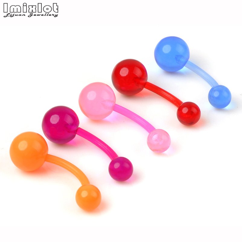 20 unids/lote de anillos coloridos de silicona para ombligo, Piercing para ombligo, bolas de 5/8mm, barra curva, Piercing para ombligo, joyería para el cuerpo