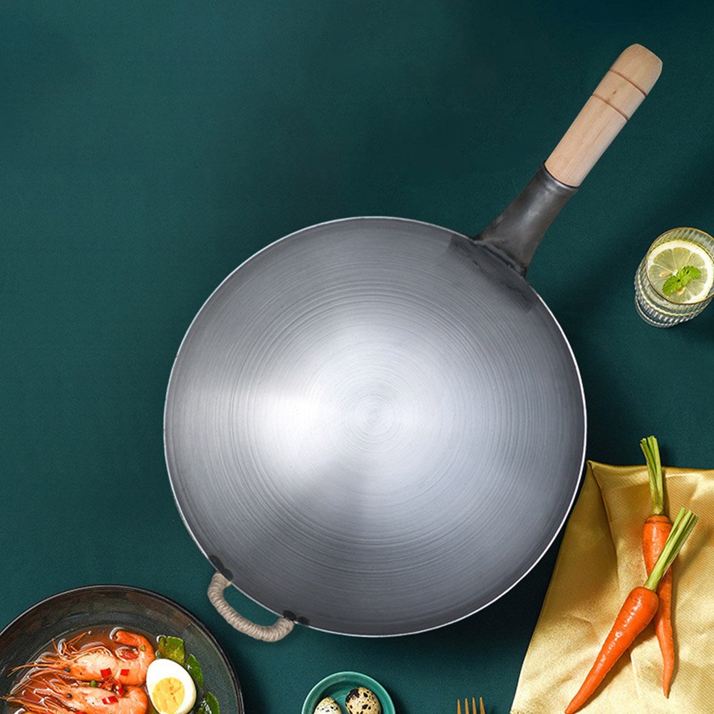 1PC 32/36/38cm Non-coating Iron Wok Chinese Traditional Handmade Wok For Kitchen Pan Wooden Handle For Kitchen Gas Cookware
