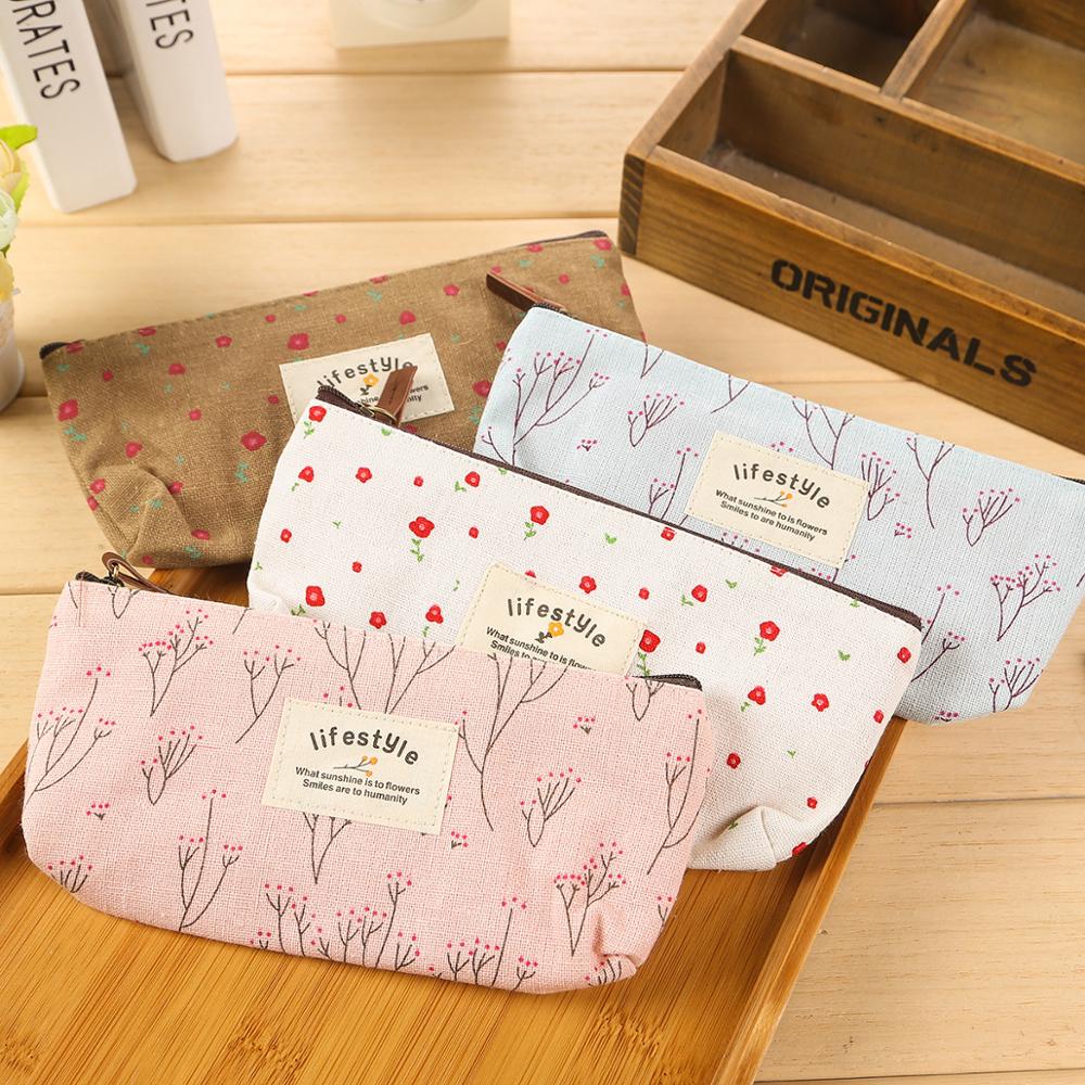 ¡Novedad de ! estuche bonito para lápices Kawaii con de flores y flores, bolsas de tela con cremallera para bolígrafos, suministros escolares para estudiantes