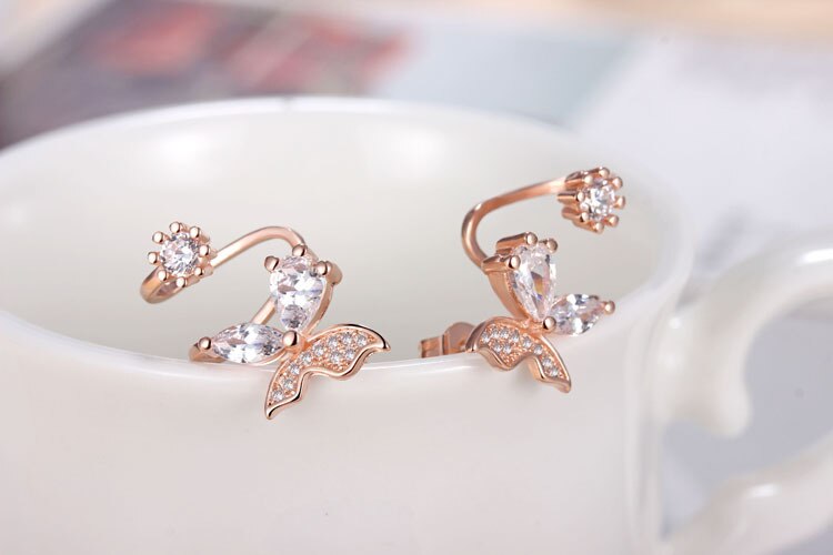 butterfly 925 sterling silver ladies`stud earrings jewelry anti-allergic women girl