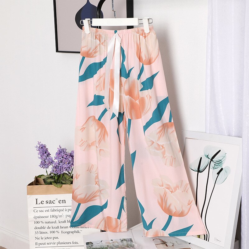 summer large size cotton home pants Korean girls' sweet loose wide leg pajamas