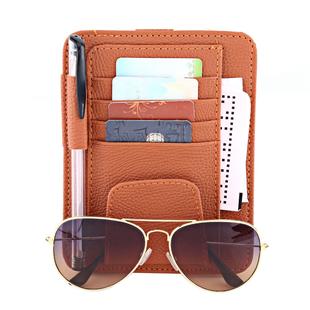 Auto Sonnenblende Organizer Rechnung Stift Karte Halfter CD Organizer Lagerung Kasten Sonnenbrille Clip PU Leder Verstauen Aufräumen Auto Zubehör: Orange