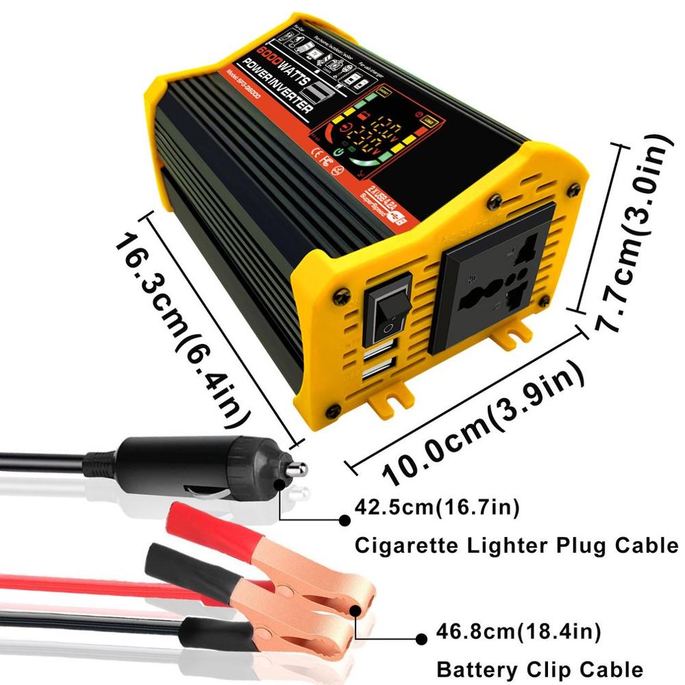 6000w dual usb smart skjerm bil strøm omformer adapter adapter 12v to 220v/110v spenning transformator modifisert sinusbølge