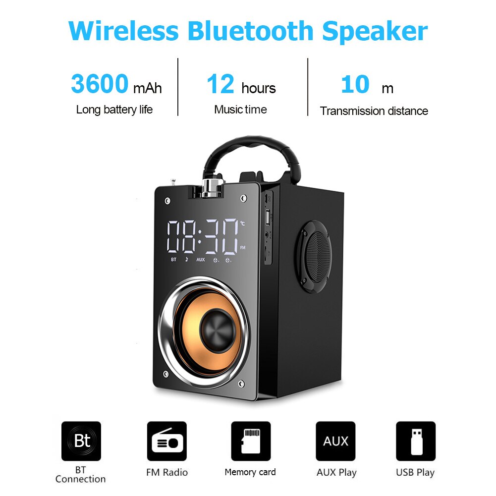 Super Bass Bluetooth Speakers Portable Column High Power 3D Stereo Subwoofer Music Center Support AUX TF FM Radio HIFI BoomBox