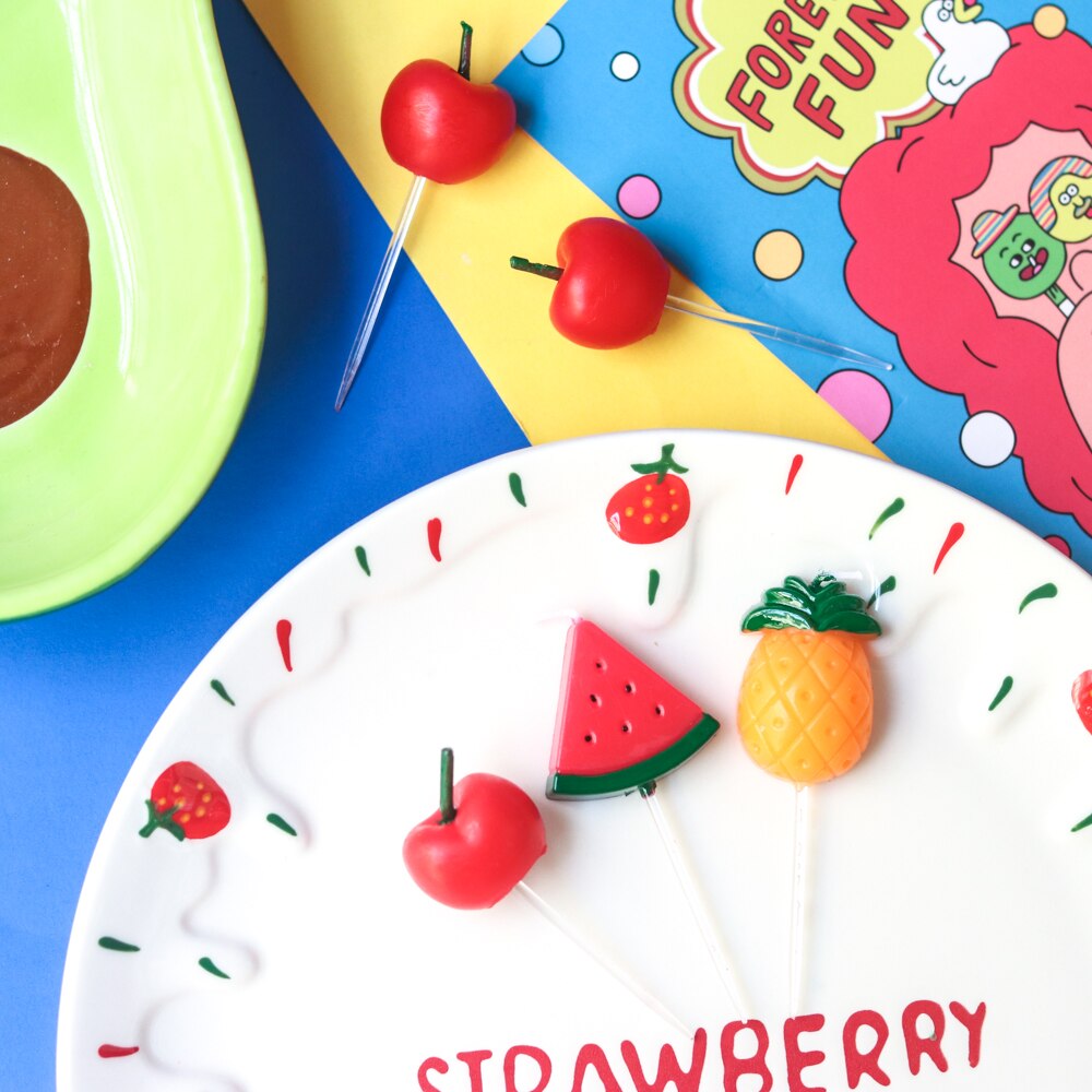 Small Apple Cherry Watermelon Pineapple Fruit Candle Set Cake Topper Wedding Children's Birthday Party Baking Dessert Table