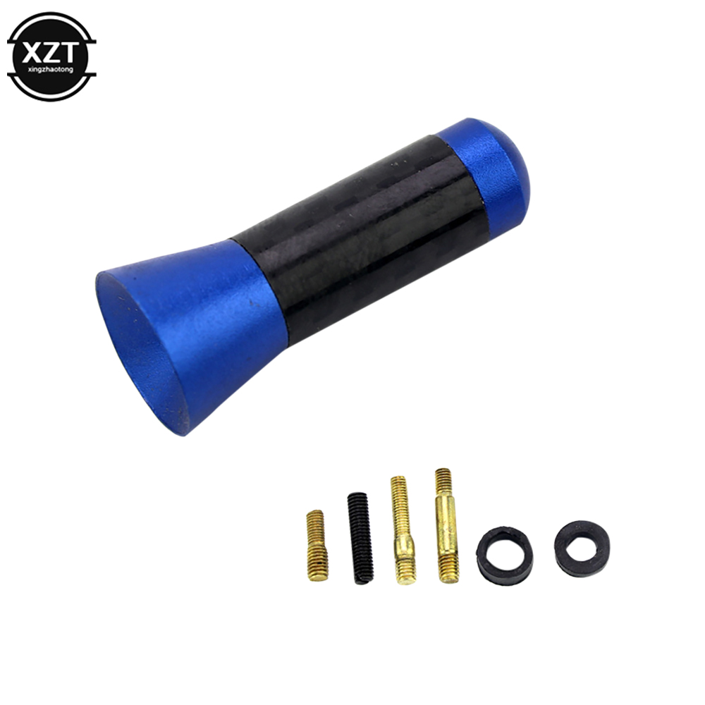 Antenne de toit de voiture 3.5cm, Signal amélioré FM/AM, vis en Fiber de carbone, mât court et trapu en métal, accessoires aériens d'autoradio: Bleu
