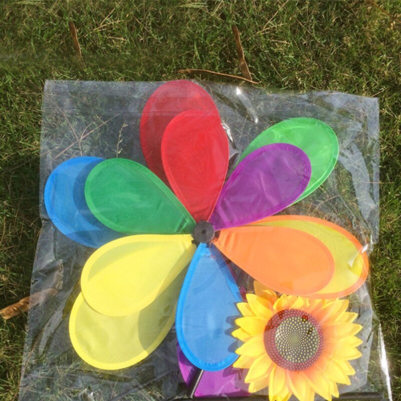 Sunflower Windmill Wind Spinner Rainbow Whirligig Wheel Home Yard Decoration