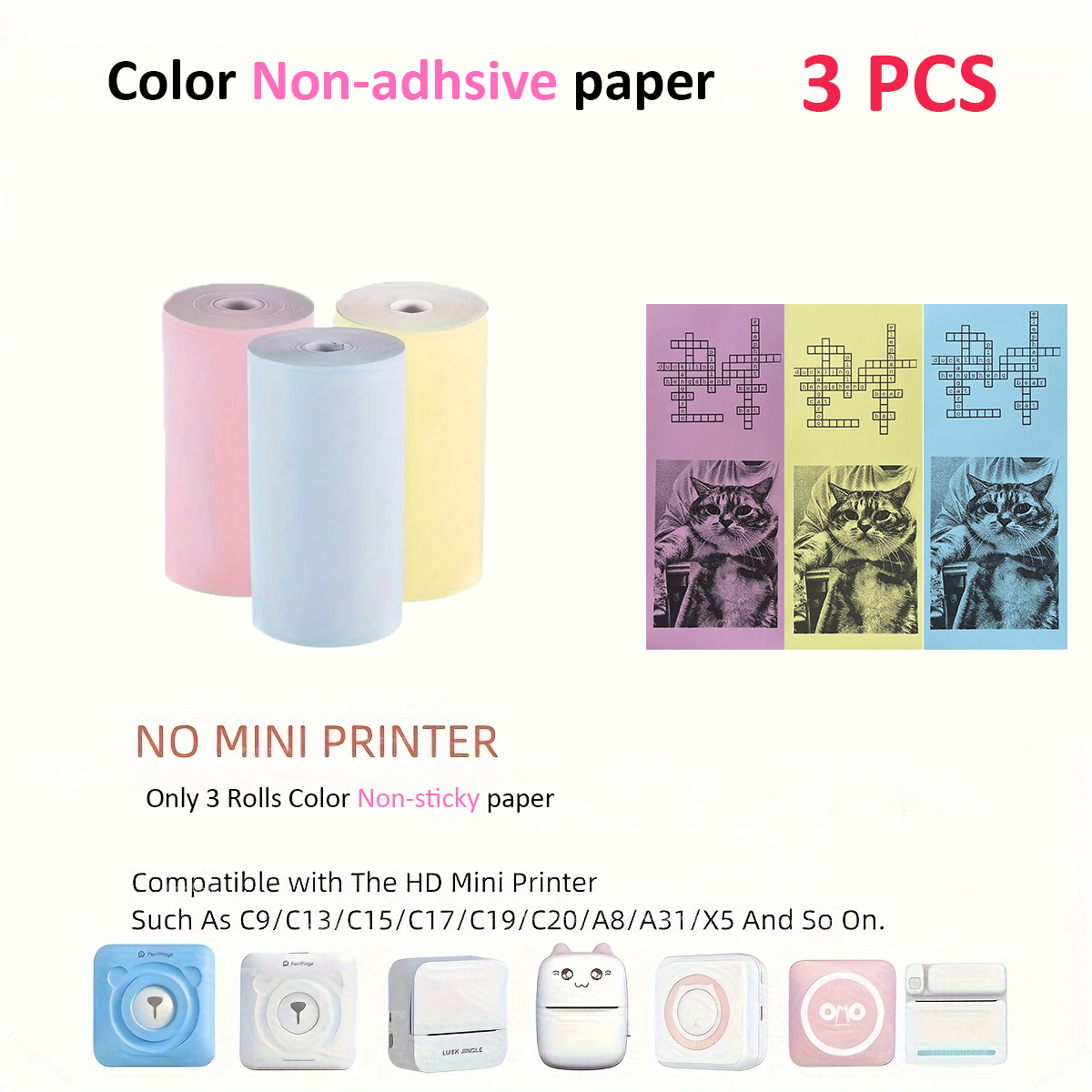 Papel adhesivo para Mini impresora, rollos de papel térmico para T02/M02 y Mini impresora, papel autoadhesivo de Color liso 25X57mm Paperang: green