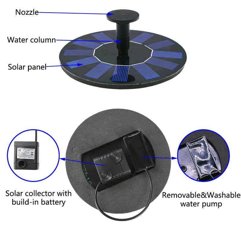 Mini Solar Powered Fountain Waterfall for Garden Pool Pond Bird Bath Bird Feeder Water Floating Fountain For Garden Decoration