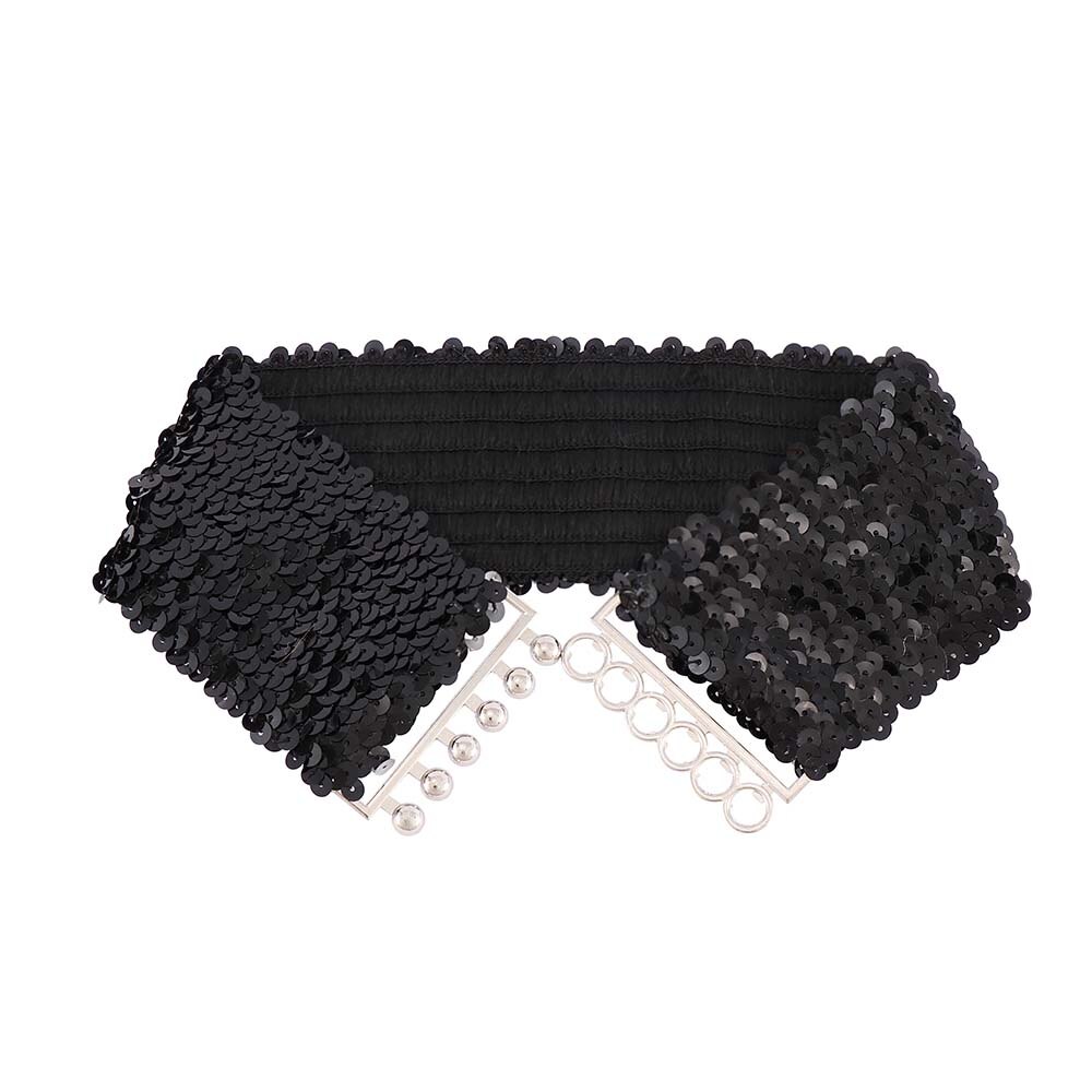 Damer midjebånd sjarmer kvinner elastisk paljett mage midje belte casual stretch belte spenne korsett brede midje belter: Svart