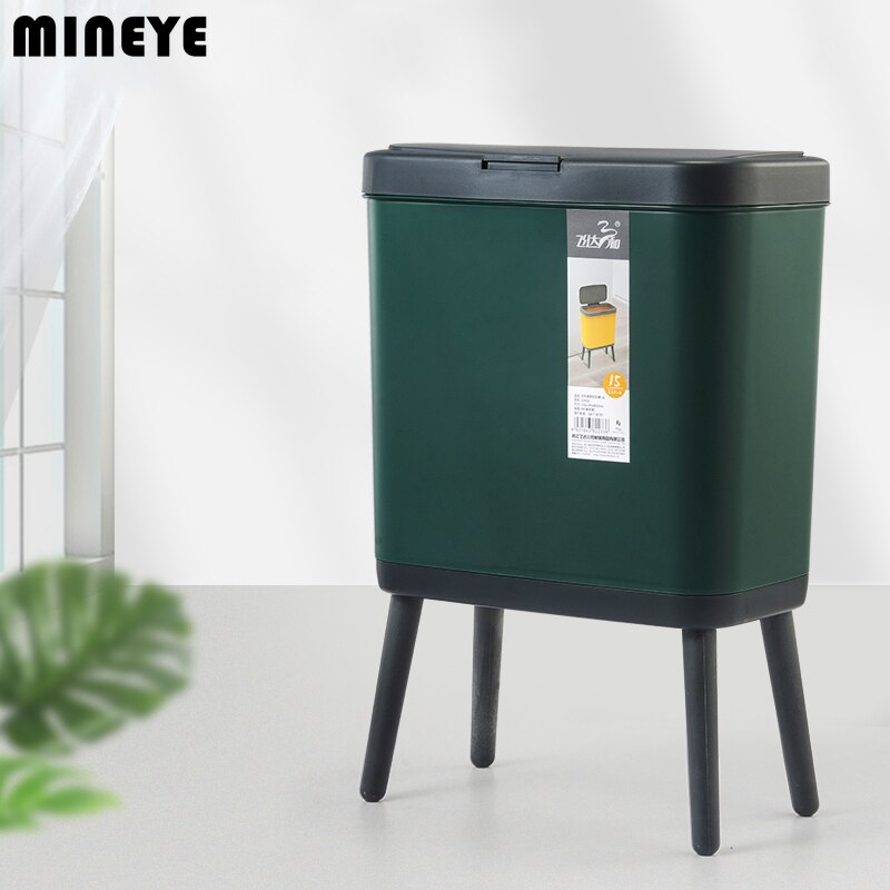 Beautiful 15L Large-capacity Kitchen Trash Cans Bedroom High-footed Garbage Storage Bin with Lid Waste Bins Bathroom Dustbin