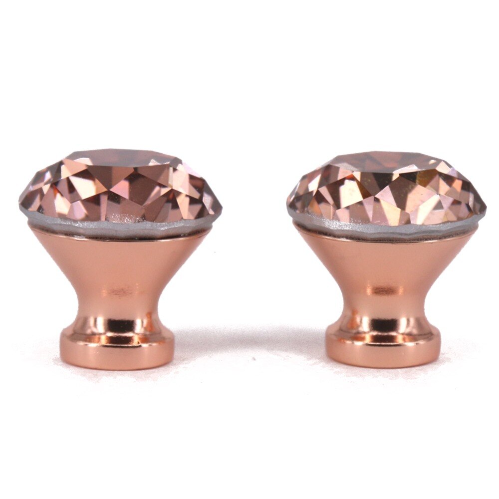 2 STUKS 30mm Rose Gold Diamond Crystal Handvatten/Crystal Glass Knoppen Met Zink Basis Voor Meubels