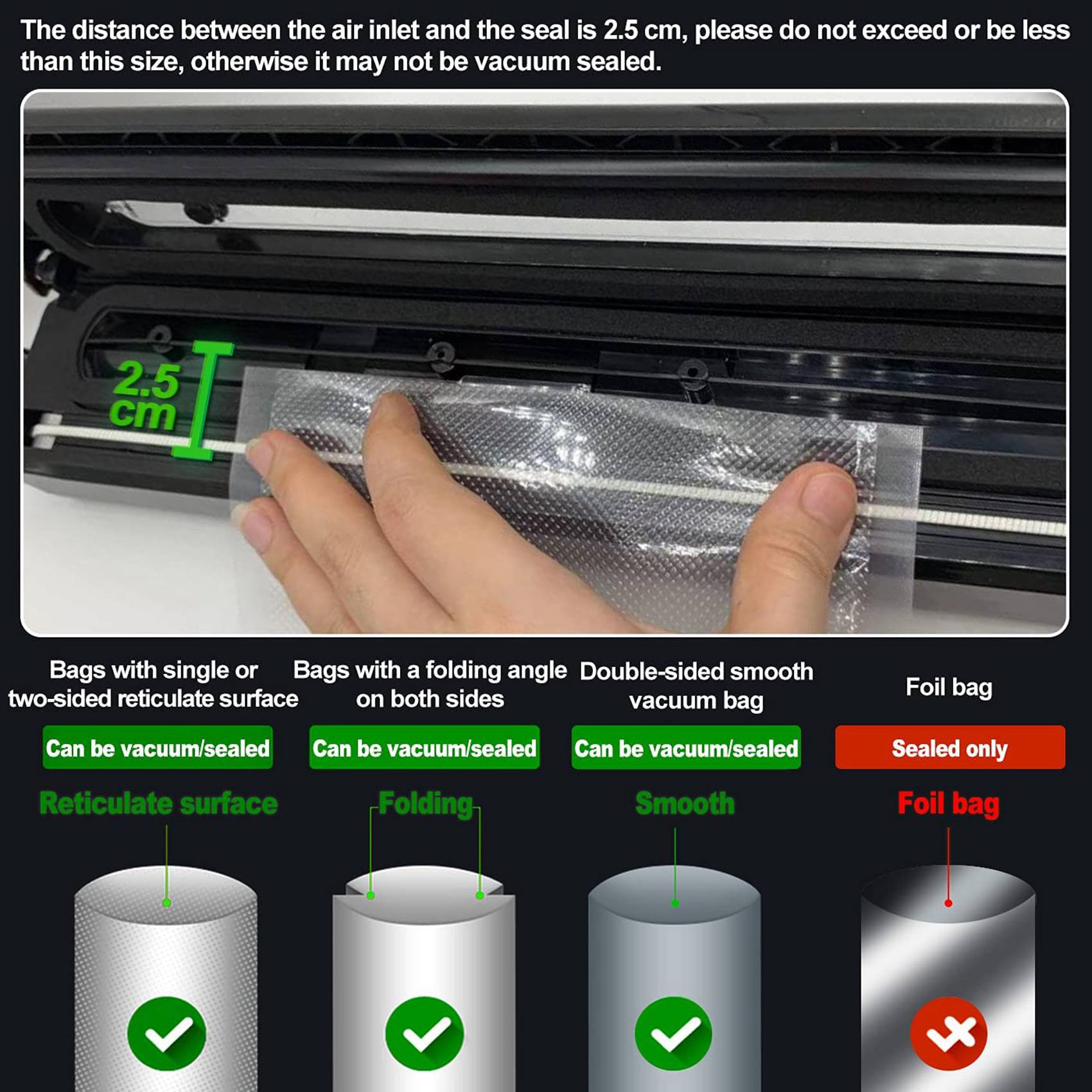 MEGAWISE Machine à Emballer Sous Vide 80 KPa - Modes Sec/Humide + 10 Sacs Et Cutter - Noire
