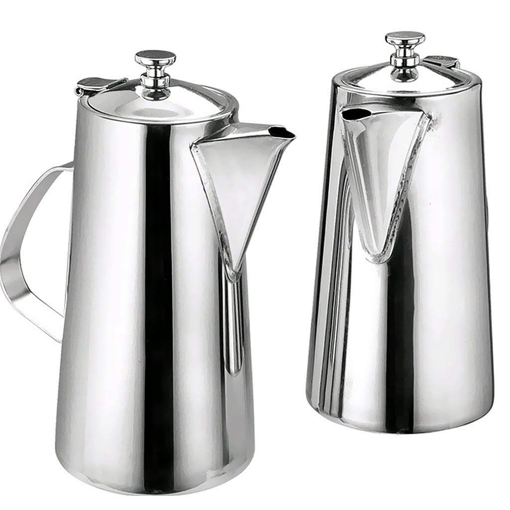 Pitcher Stainless Steel Water Carafe with Lid for Coffee Milk Beverage Short Spout, 2L