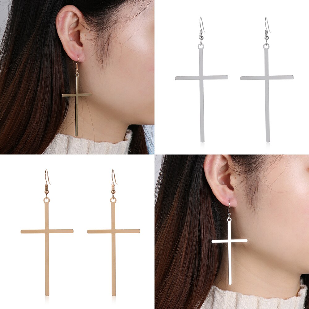 Pendientes colgantes de cruz grande para mujer, pendientes de gota de Color dorado, joyería étnica, Cruz Punk Rock, pendiente exagerado