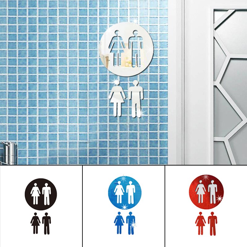 1Set WC Toilet Entrance Sign Door Stickers Mirror Wall Sticker Public Place Home Decoration Men Women Acrylic Toilet Stickers
