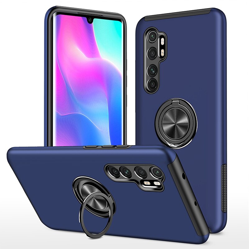 Coque blindée antichoc pour Xiaomi Mi Note 10 Lite, avec anneau métallique magnétique et support de protection arrière: Blue