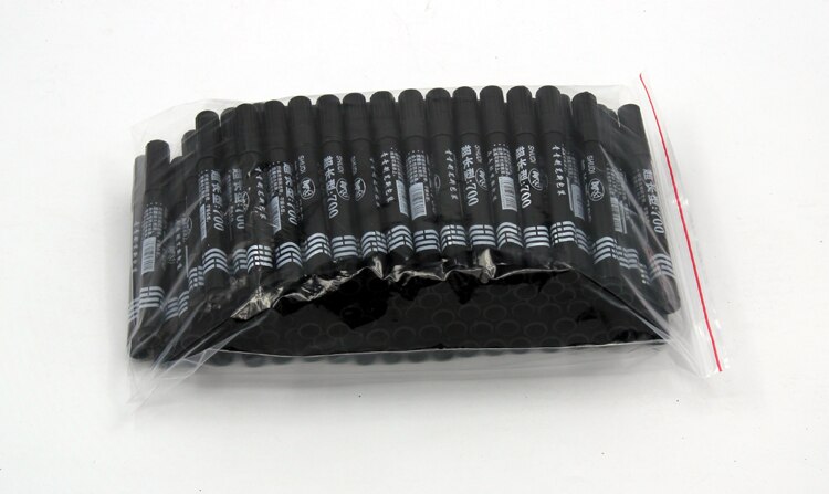 100 Stks/partij Zwart Permanente Marker Pen Snel Droog Droog Ronde Neus Zwart Permanente Alcohol Markers Pen Voor Stof