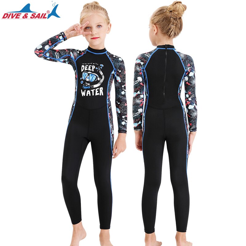 Unisex Children Kids Diving Wetsuit Boys Girls Long Sleeve Jumpsuit Breathable Underwater Surfing Wetsuit One-piece Swimwear