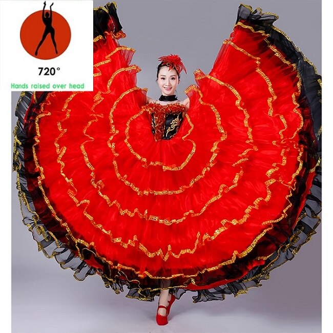 Spanish Dance Costumes For Women Flamenco Dance Big Swing Skirt Belly Dance Dress Spanish Clothing Flamenco Dance Wear DL3481: 720 degree / L