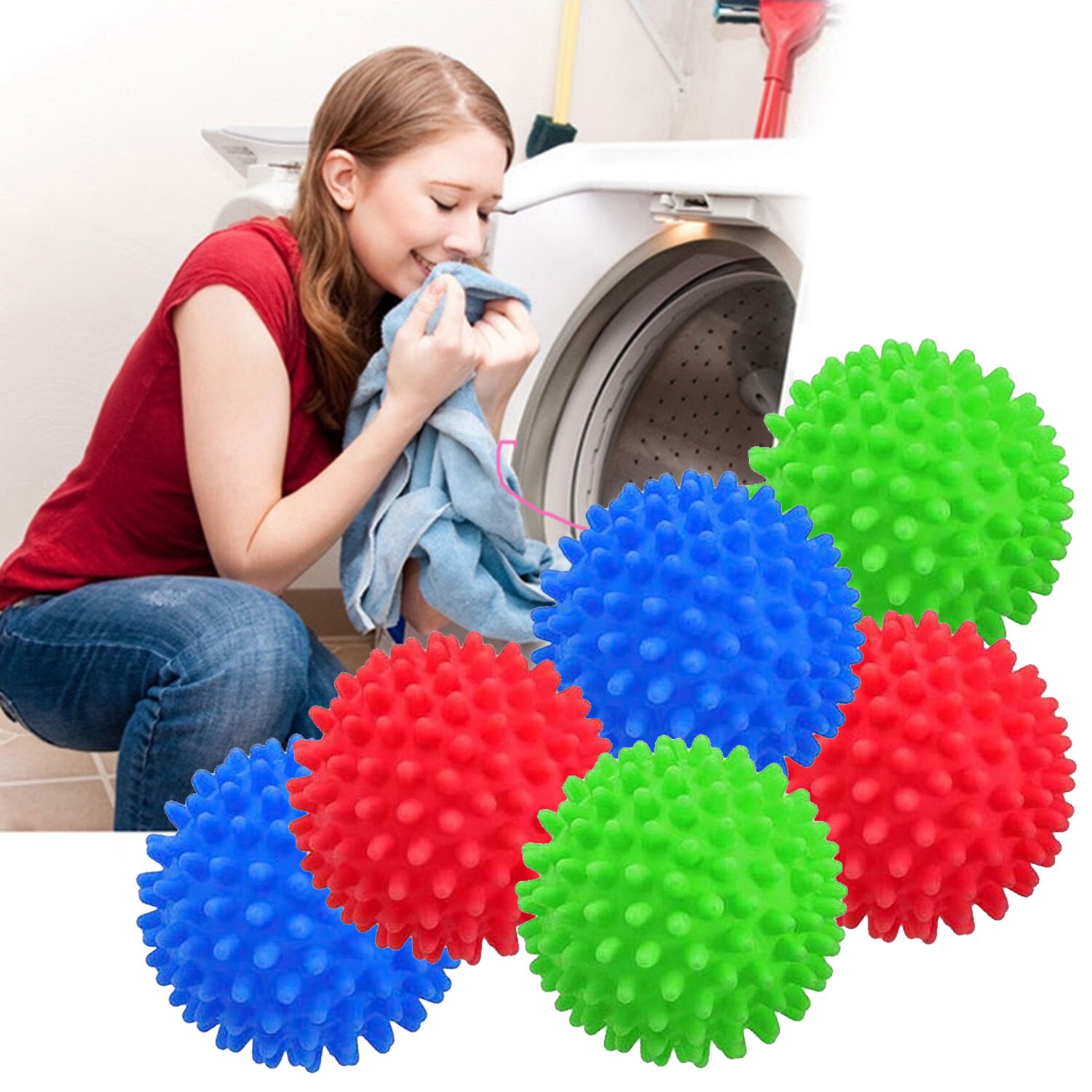 Behogar-Bolas de secado de ropa reutilizables, bolas suavizantes de tela para el hogar, colores mezclados, 6 uds.