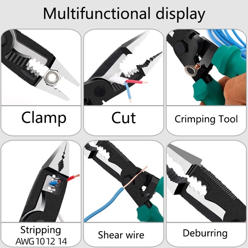 9 in 1 multifunktions elektriker tång lång näsa tång kombinationstång stripper/crimper tång diagonaltång handverktyg