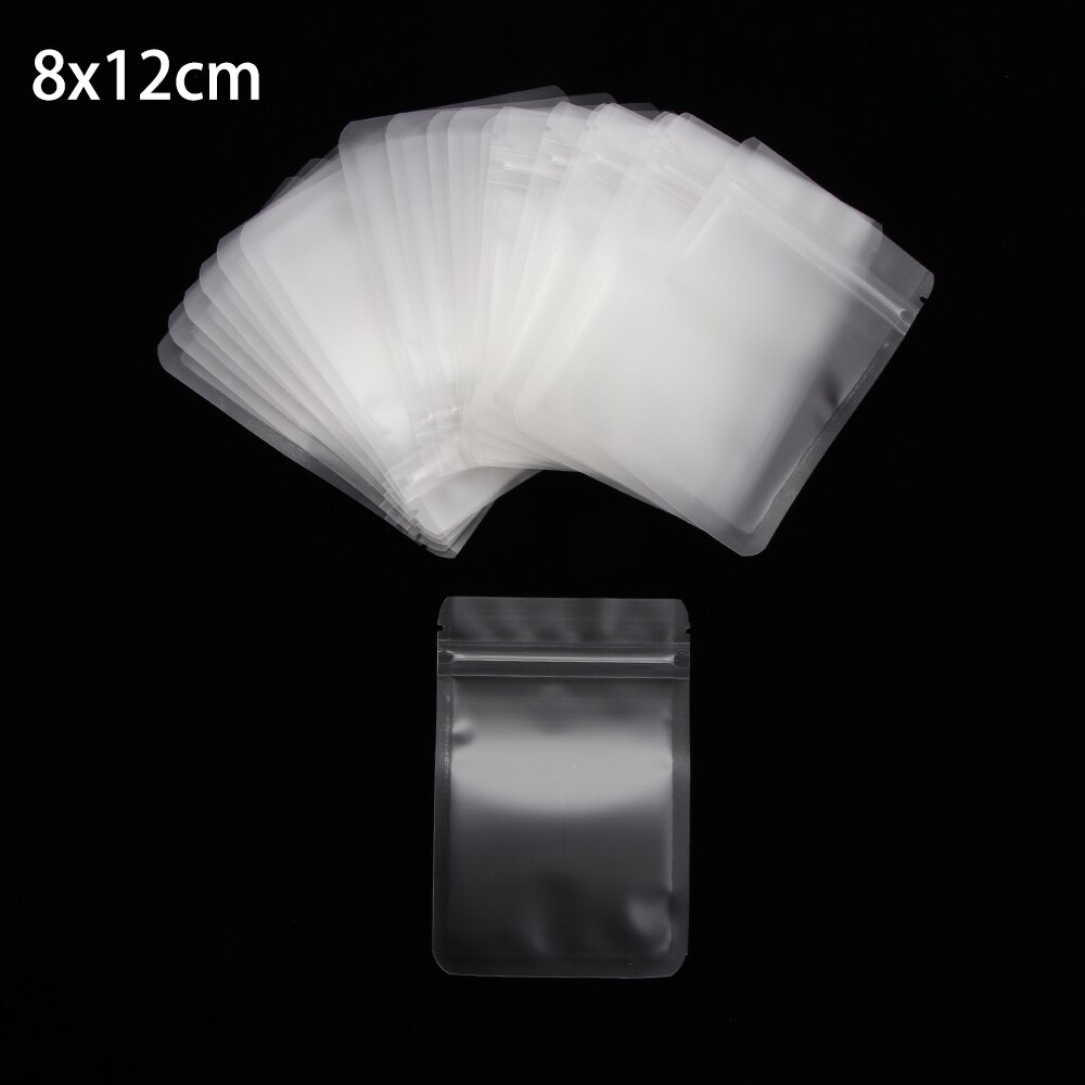 20Pcs Matte Transparant Rits Plastic Zak Aluminium Folie Hologram Voedsel Pouch Kleine Water Proof Rits Hersluitbare Zakjes 4Size: 8x12cm