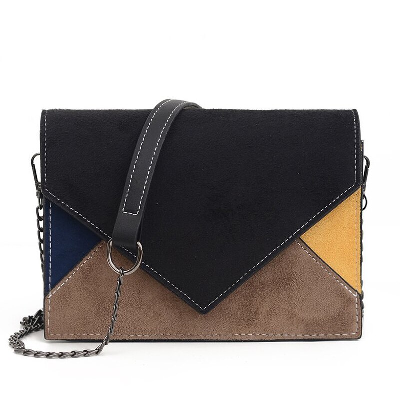 SMOOZA Chain Retro Matte Patchwork Crossbody Bags for Women Messenger Bags Strap Shoulder Bag Lady Small Flap criss-cross Bag: Black